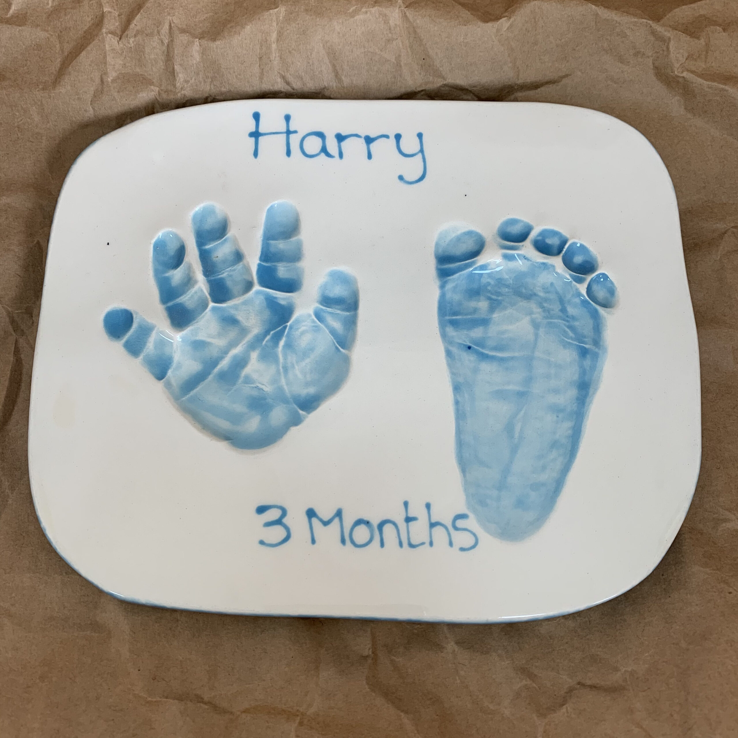 baby hand and foot print keepsake in clay